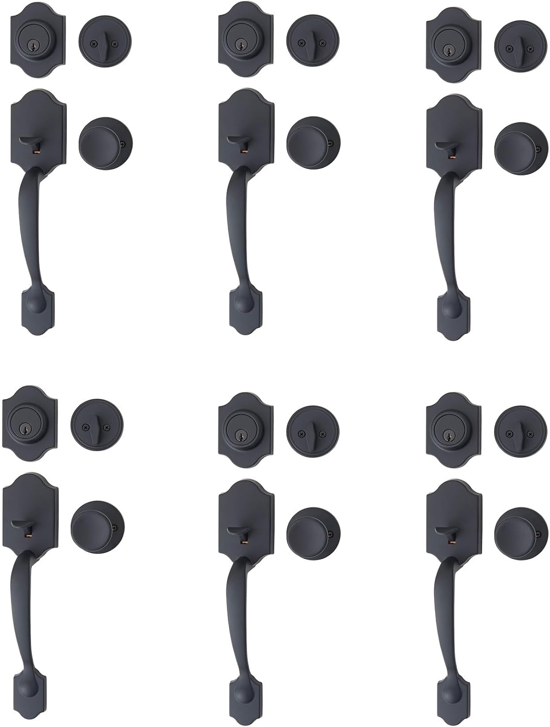 Front Door Lock Set with Tulip Knob - Matte Black 6-Pack