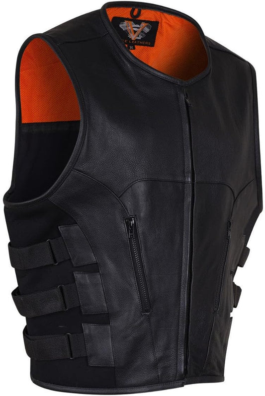 Mens Leather Motorcycle Vest with CCW Pocket for Riders