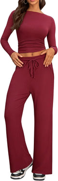 Cozy 2 Piece Lounge Sets for Women - Side Ruched Top (Style 4PRV)