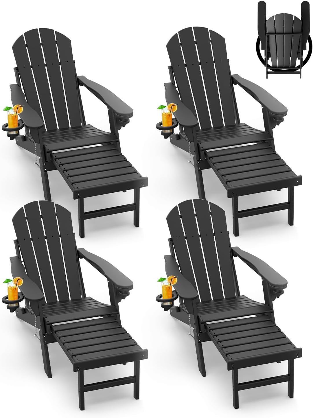 GreenVines Adirondack Chairs Set of 4 with Ottoman for Comfort