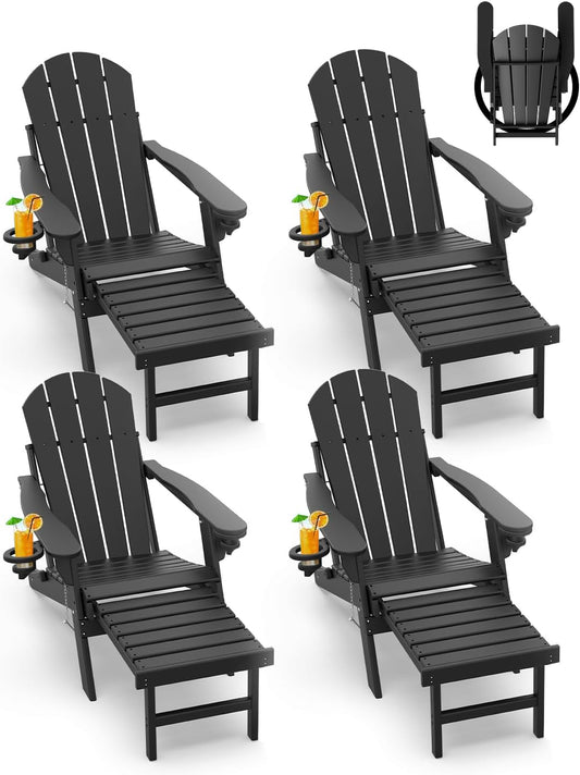 GreenVines Adirondack Chairs Set of 4 with Ottoman for Comfort