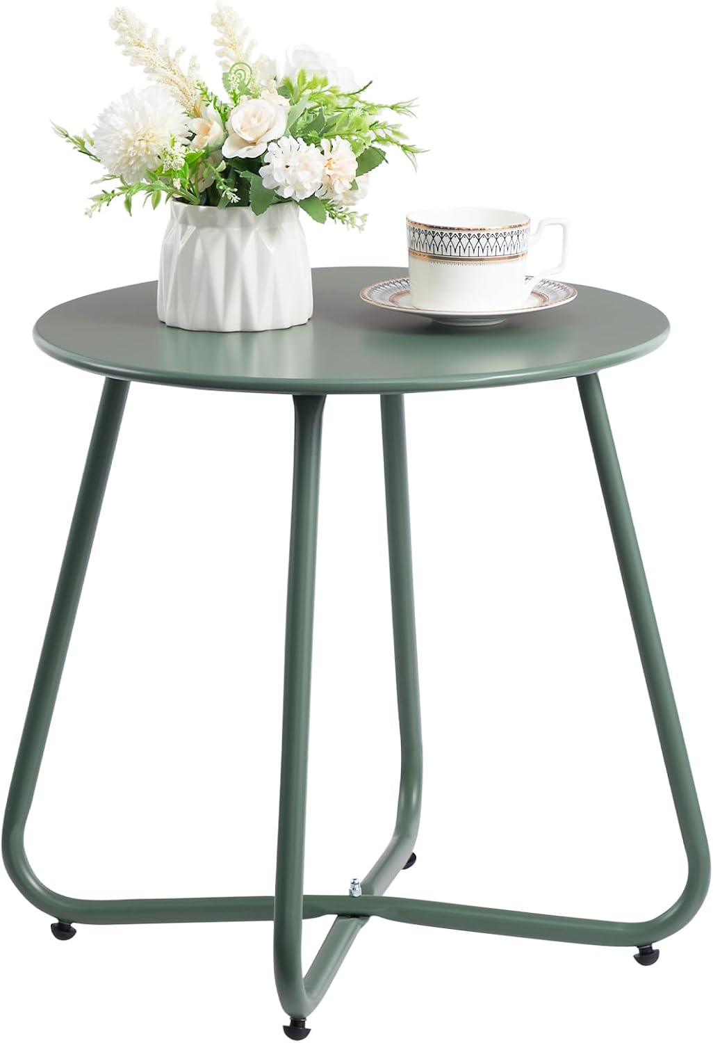 HollyHOME Round Metal Side Table for Indoor and Outdoor Use