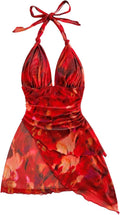 SOLY HUX Tie Dye Halter V Neck Mini Dress - Flattering Bodycon Fit