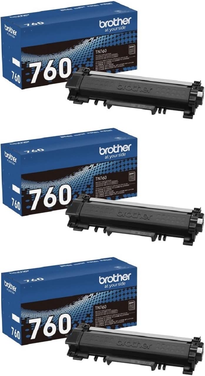 Brother Genuine TN760 3-Pack High Yield Toner - 9,000 Pages!