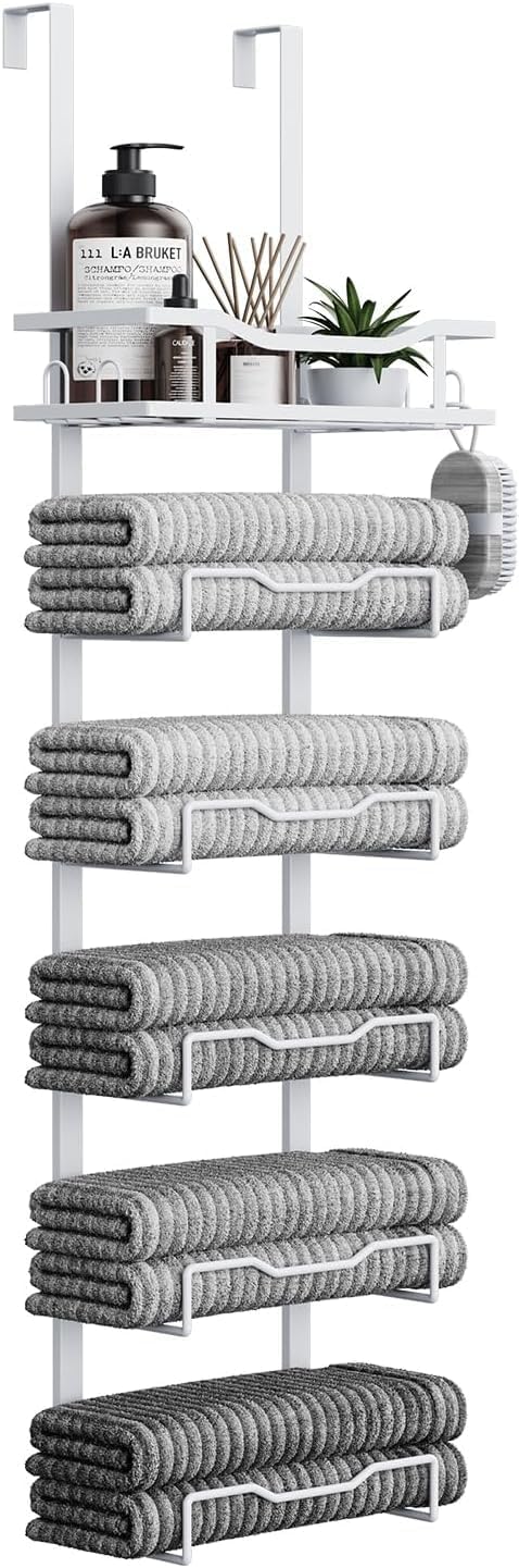 Hanging Towel Racks for Bathroom No Drill - 6-Tier Organizer