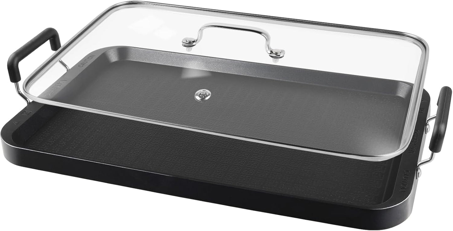 Vayepro Nonstick 2-Burner Griddle Pan with Glass Lid for Cooking