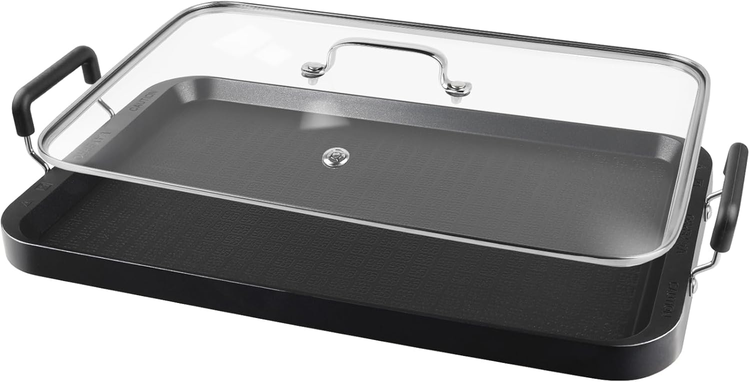 Vayepro Nonstick 2-Burner Griddle Pan with Glass Lid for Cooking
