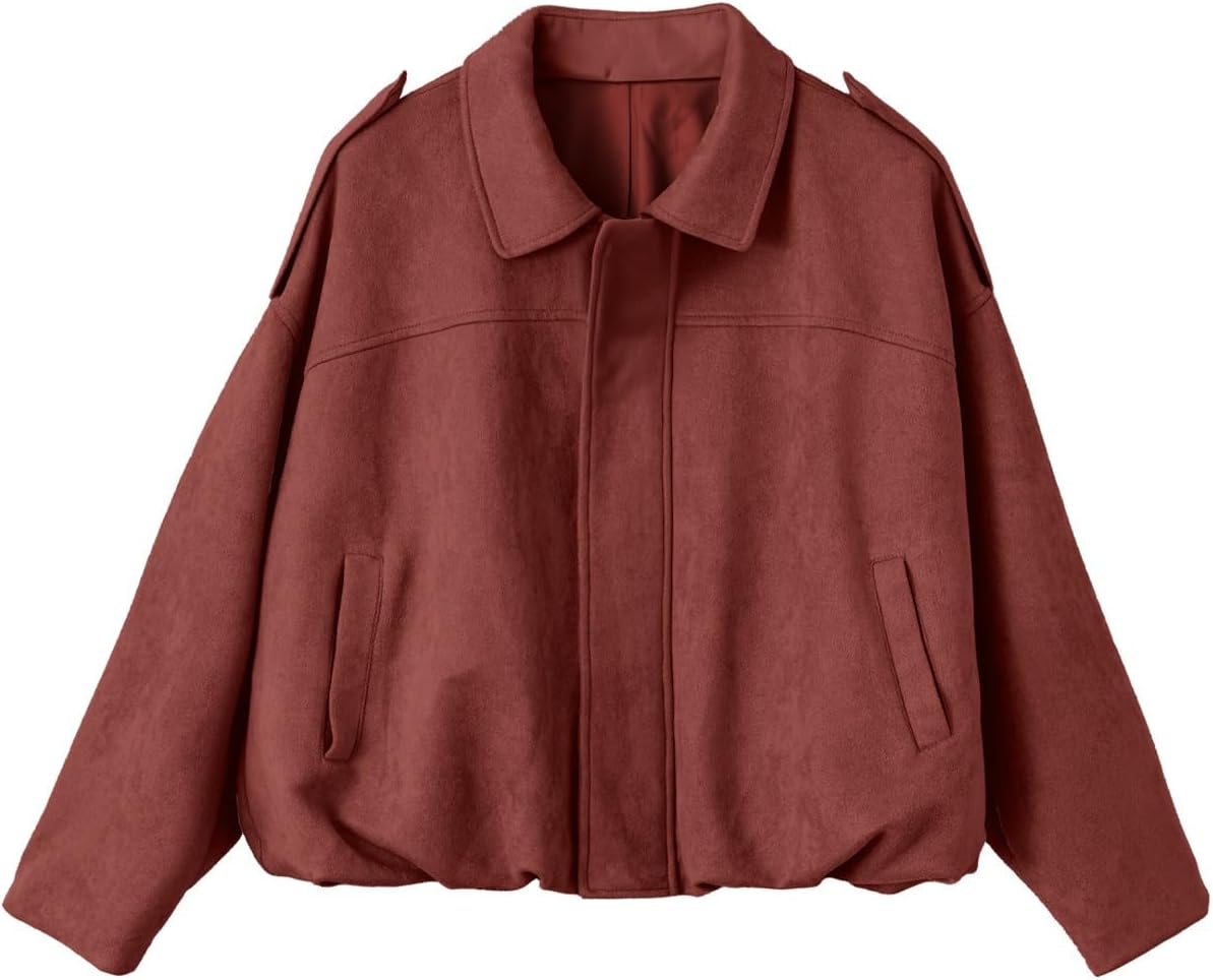 EVALESS Womens Faux Suede Bomber Jacket for Trendy Winter Wear