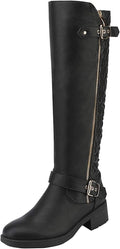 Wide Calf Knee High Riding Boots for Women - Low Heel Warm Fit