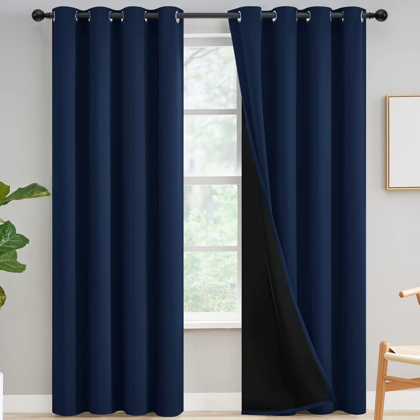 Yakamok Navy Blue Blackout Curtains for Full Room Darkening