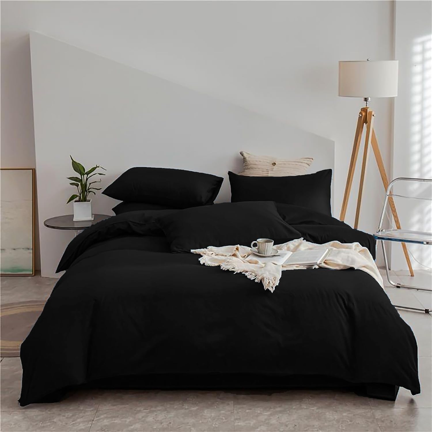 Cottonight Black Comforter Set Queen - Soft Lightweight Bedding