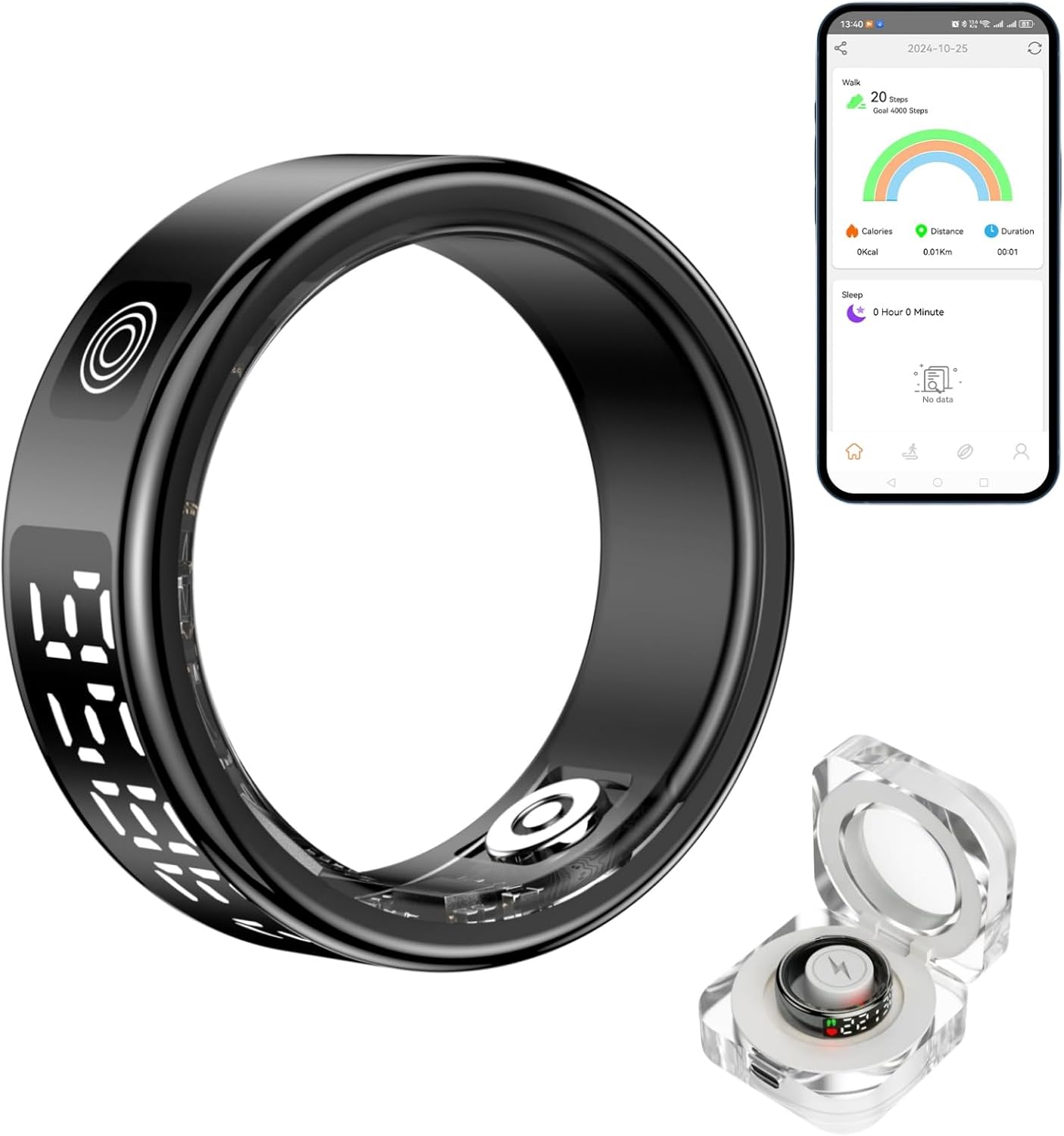 Sqrutri Smart Ring - Waterproof Health Tracker (Black)