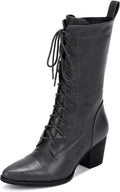 UTIKLIOU Women's Mid Calf Lace Up Combat Boots - Faux Fur Lined