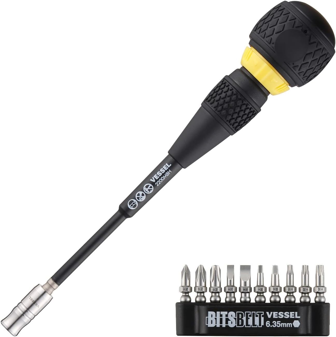 VESSEL BALL GRIP Ratchet Interchangeable Screwdriver with Bit Set