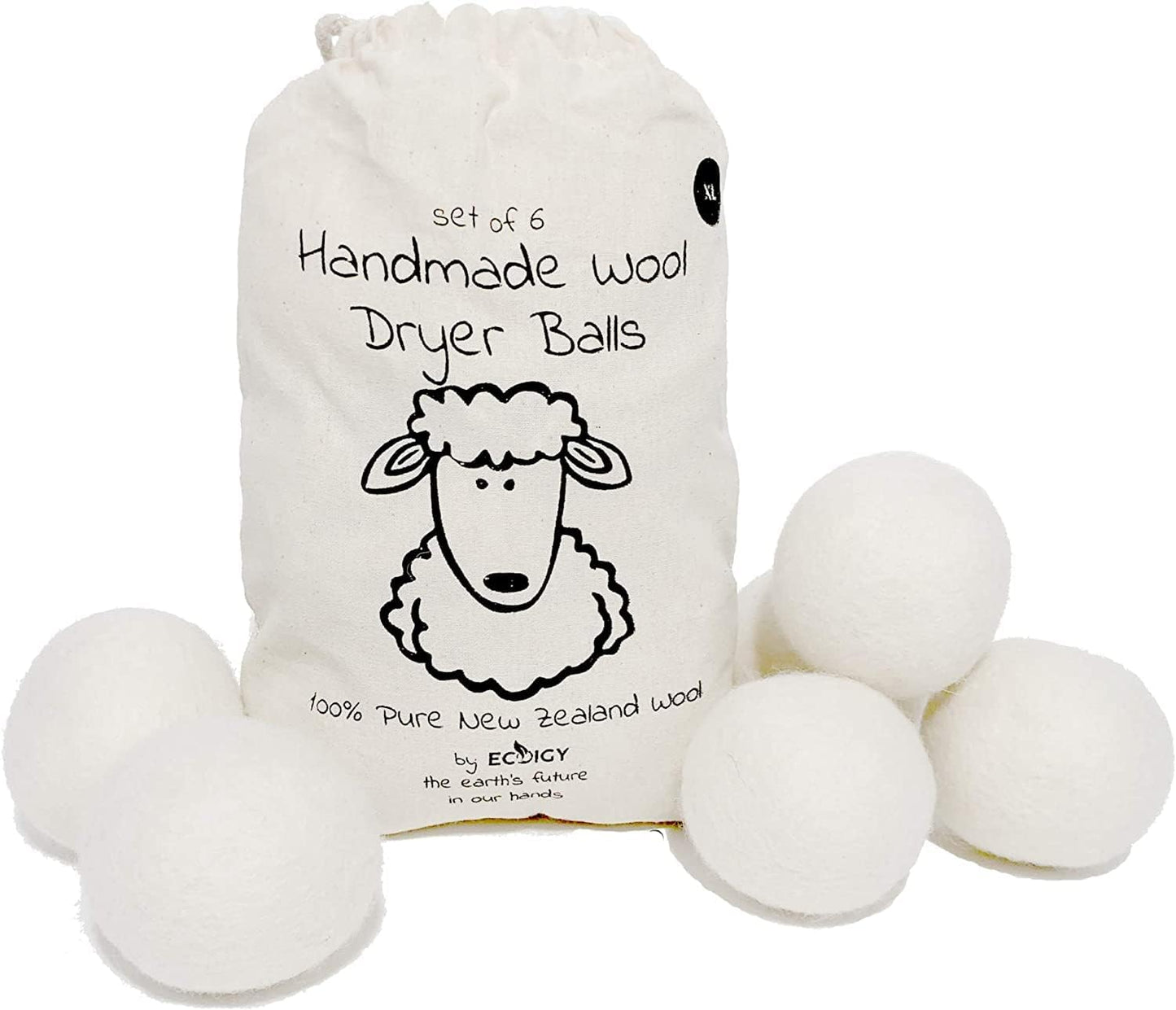 XL Wool Dryer Balls 6-Pack - Eco-Friendly Fabric Softener