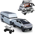 1/32 Silver Pickup Trailer RV Model Toy Truck with Motorcycle