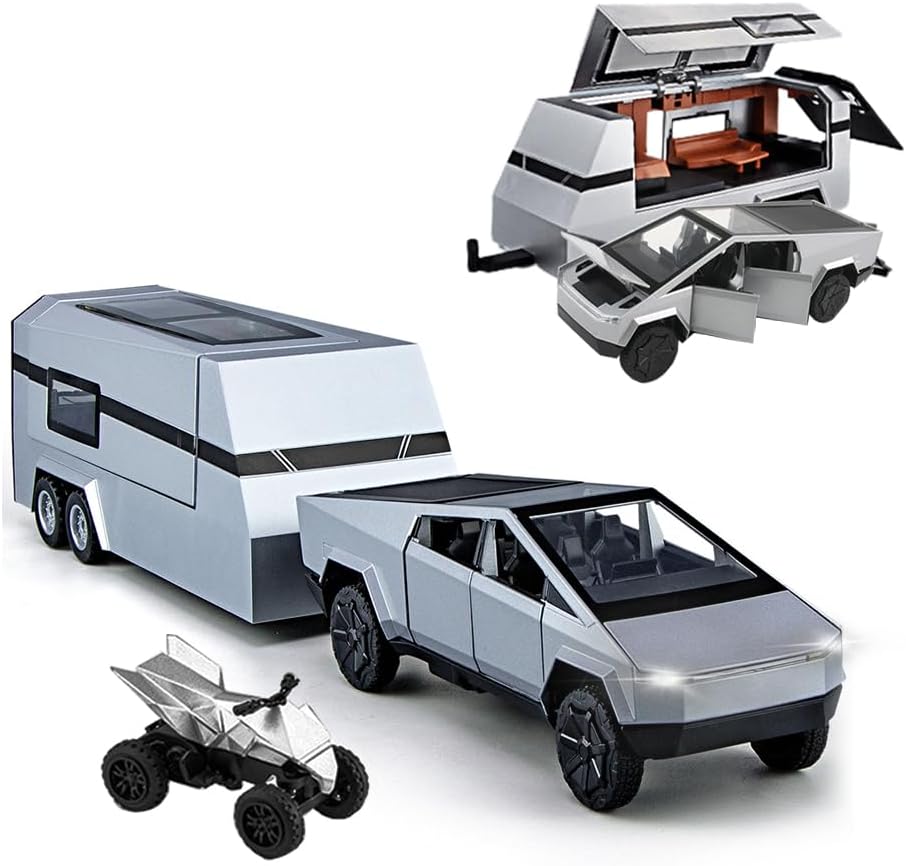 Pickup Trailer RV Model Toy Truck with Beach Motorcycle Gift