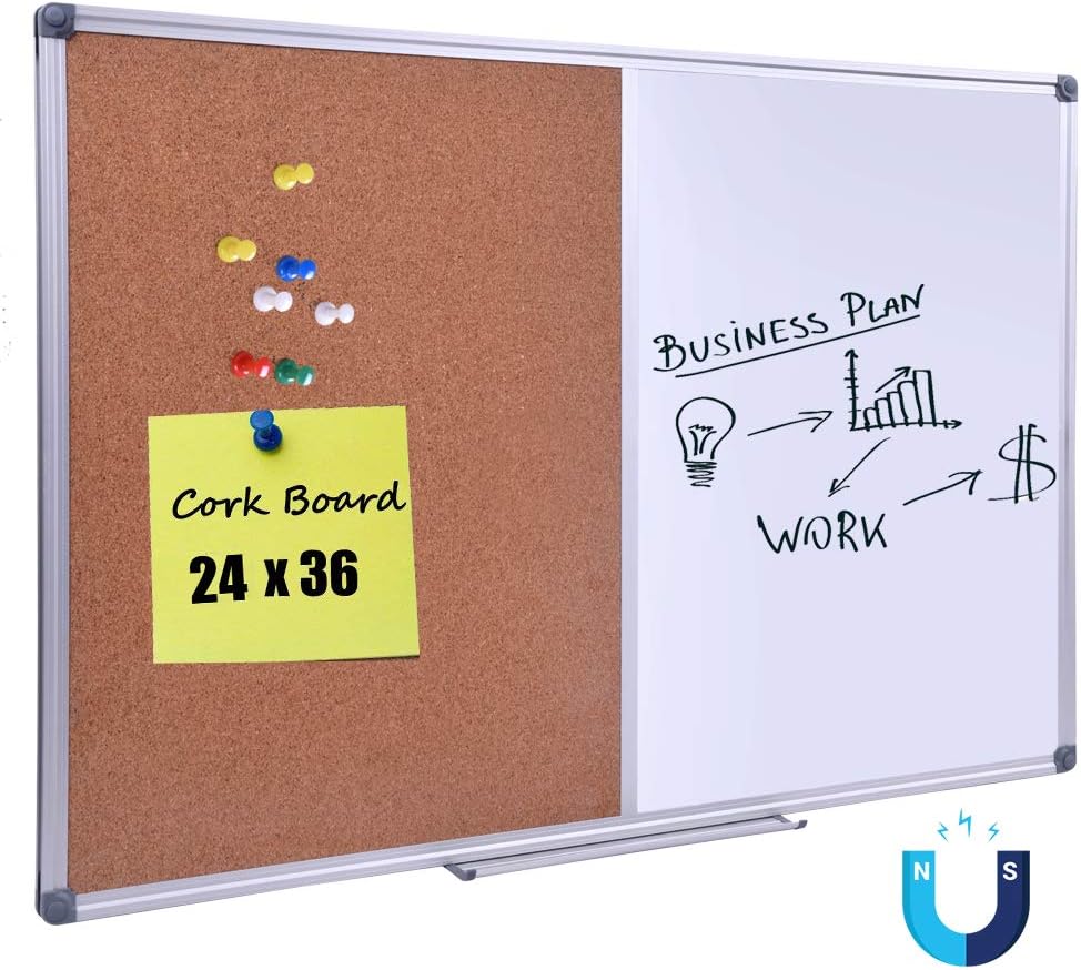 36 x 24 Cork & Dry Erase Board - Magnetic Whiteboard Combo