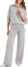 Womens 2 Piece Oversized Half Zip Sweatsuit Set - Cozy Lounge