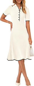 MEROKEETY V Neck Ribbed Knit Midi Dress - Flattering Stretch Fit Shoes