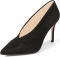 XYD Women's Suede High Heel Pumps Pointed Toe V Cut - Elegant 3.5in