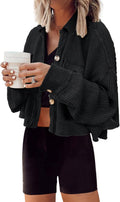 Panadila Women's Cropped Waffle Knit Shacket - Cropped Button Down