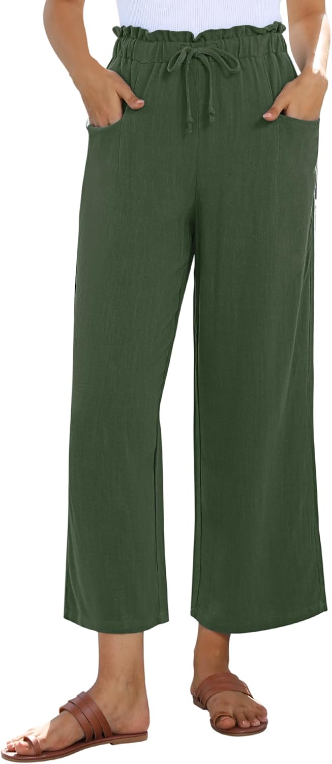 Wide Leg Linen Pants for Women - Casual Summer Palazzo Trousers