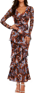 ZESICA Women's Fall Floral Long Sleeve Maxi Dress - Romantic Tiered