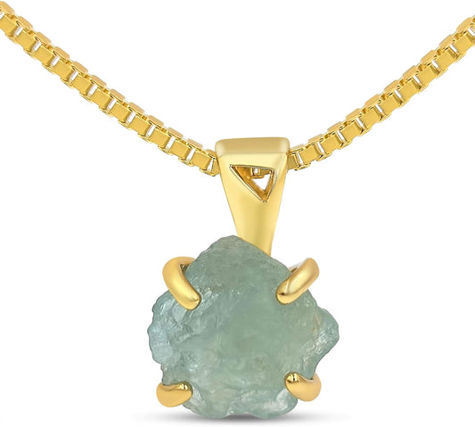 Genuine Raw Birthstone Pendant Chain Necklace in Gold Plated Silver