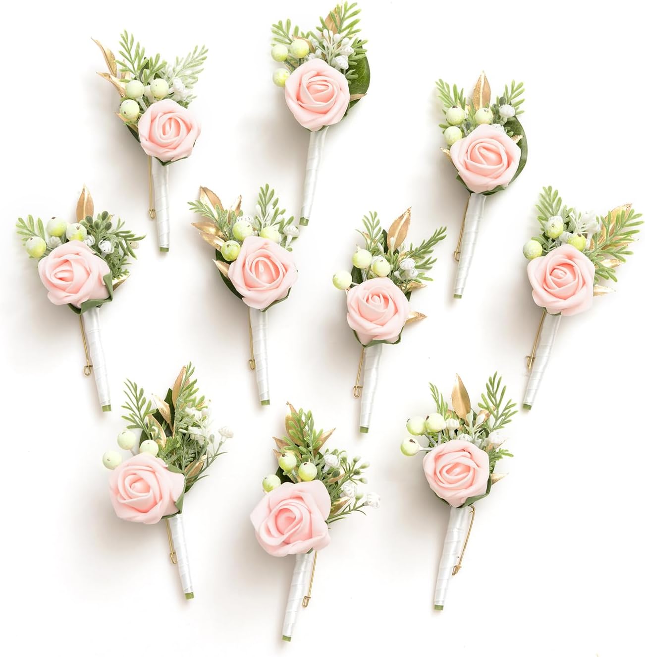 Ling's Moment Boutonniere for Men - 10pcs Blush Pink Flowers