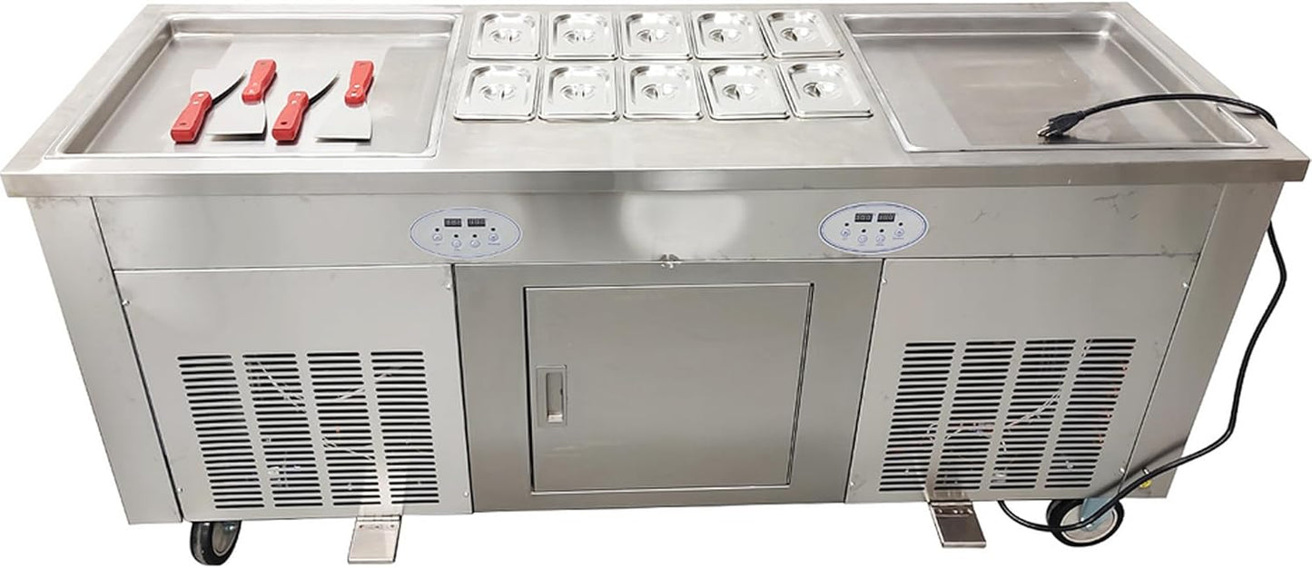 Commercial Fried Ice Cream Maker - Double Pot & Compressor