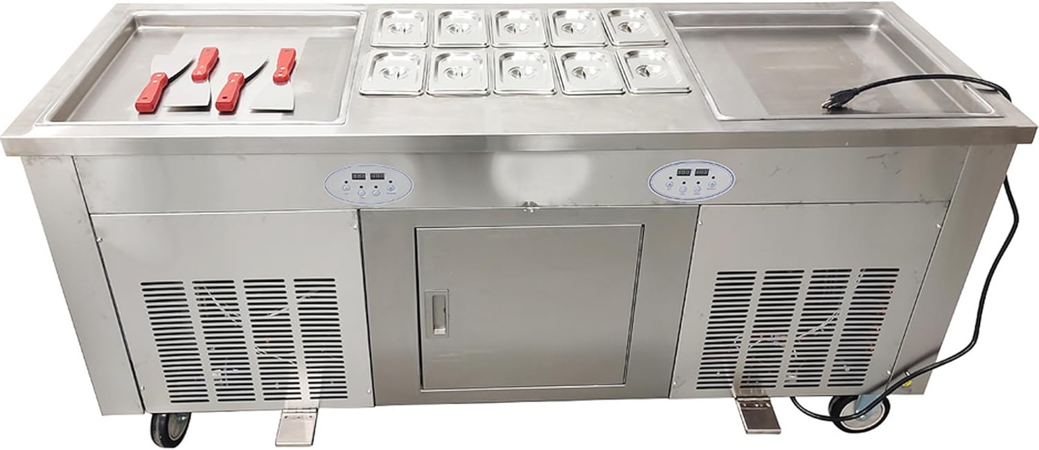 Commercial Fried Ice Cream Maker - Double Pot & Compressor
