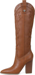 Knee High Cowboy Boots for Women - Wide Calf Pointed Toe 9.5cm Heel