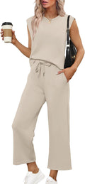 Two Piece Sets for Women Wide Leg Crop Pants Lounge Sets - Travel skin