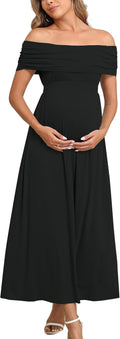 Off The Shoulder Maxi Maternity Dress for Women - Flowy Photoshoot