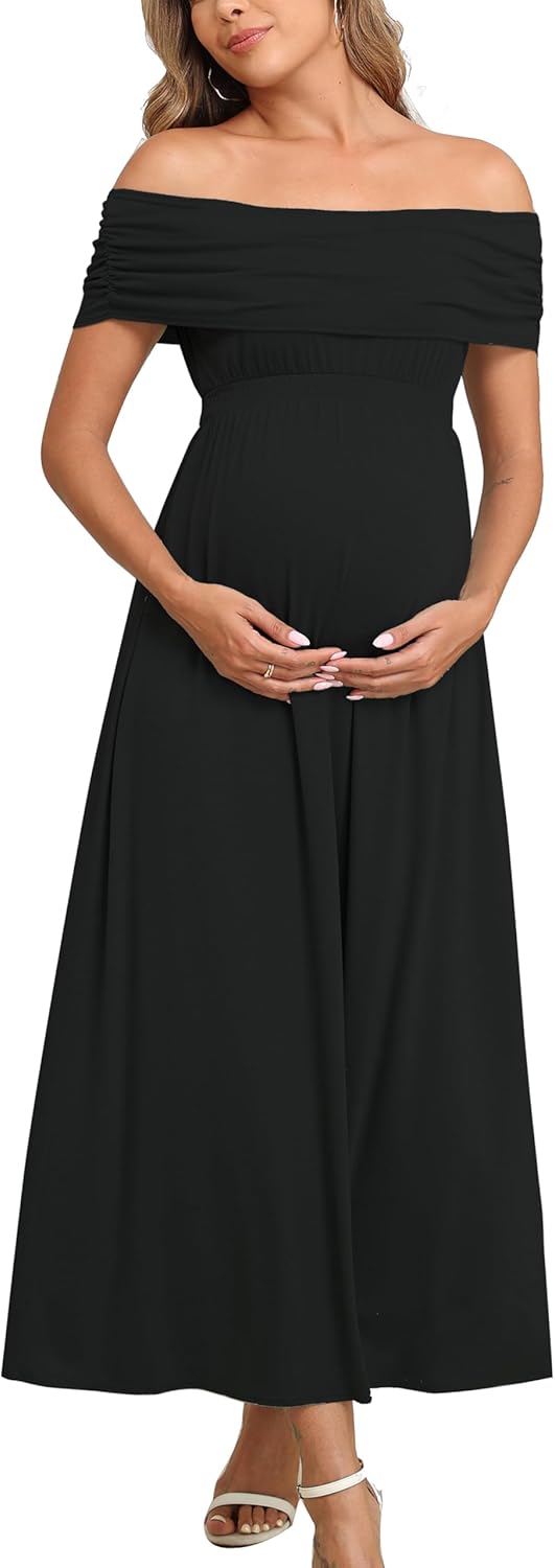 Off The Shoulder Maxi Maternity Dress for Photoshoots and More