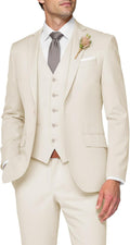 3 Piece Suit for Men Slim Fit Cream Wedding Suit - Elegant One Button