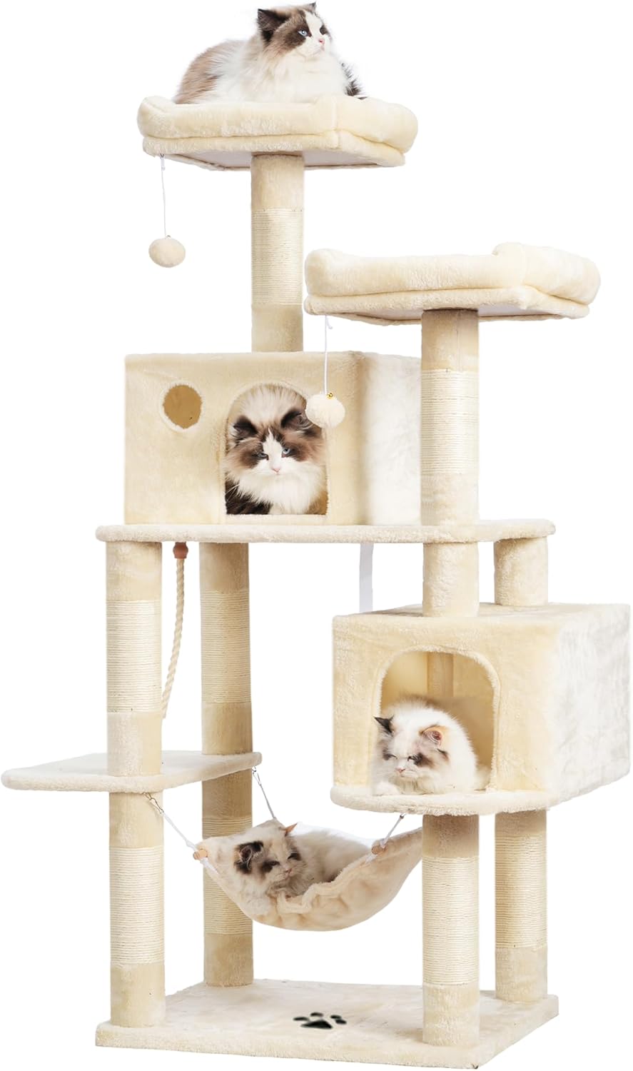 Large Multi-Level Cat Tree Condo with Plush Hammock for Cats