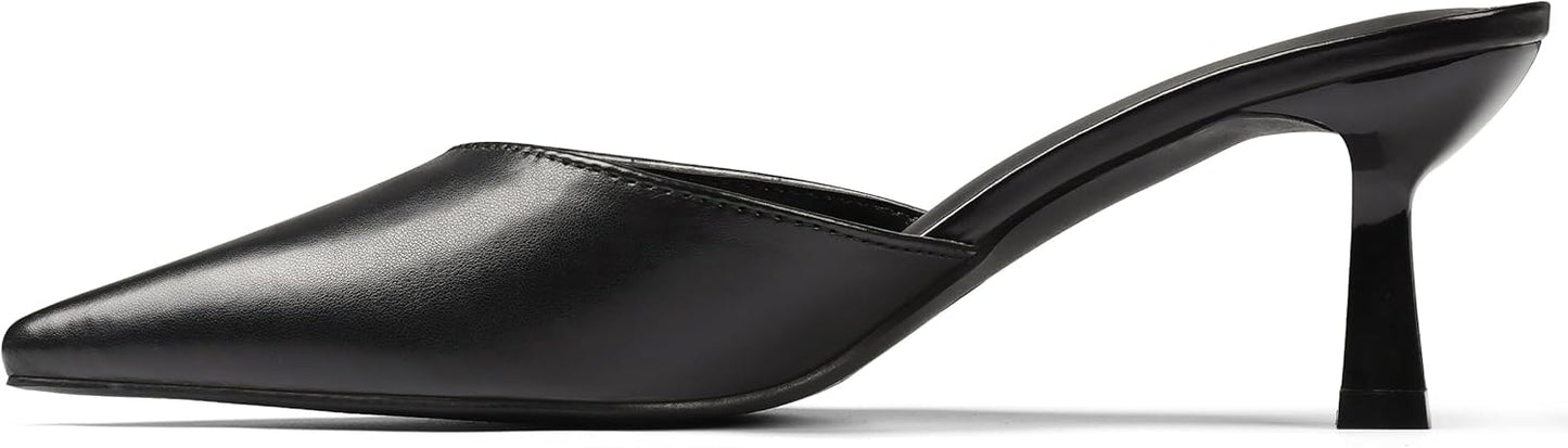 VOMIRA Black Kitten Heels for Women - Stylish Closed Toe Mules