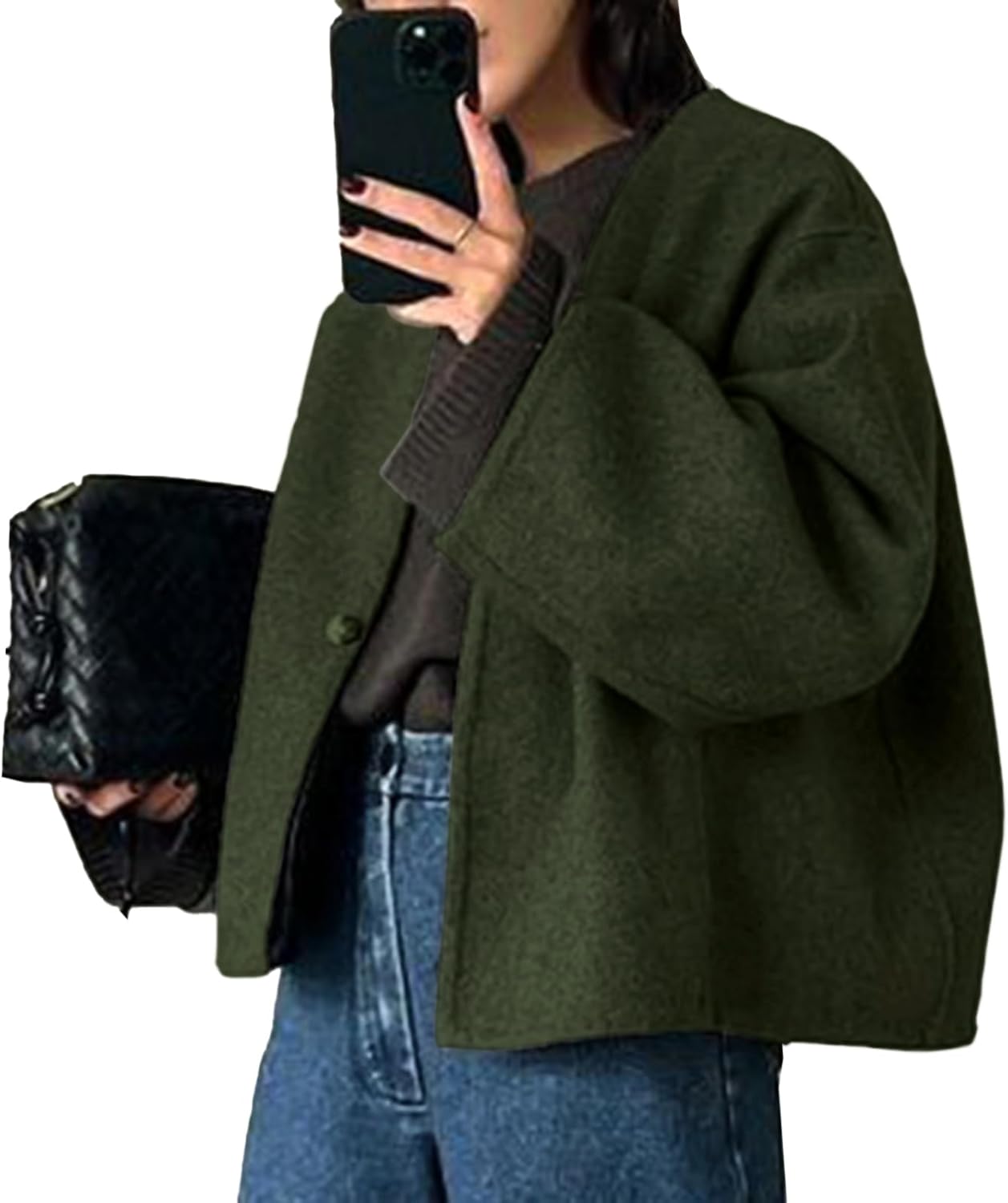 Cropped Wool Blend Coats for Women - Chic Fall Winter Jacket