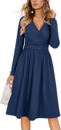 OUGES Women's Fall Long Sleeve Wrap Midi Dress - Flattering Everyday