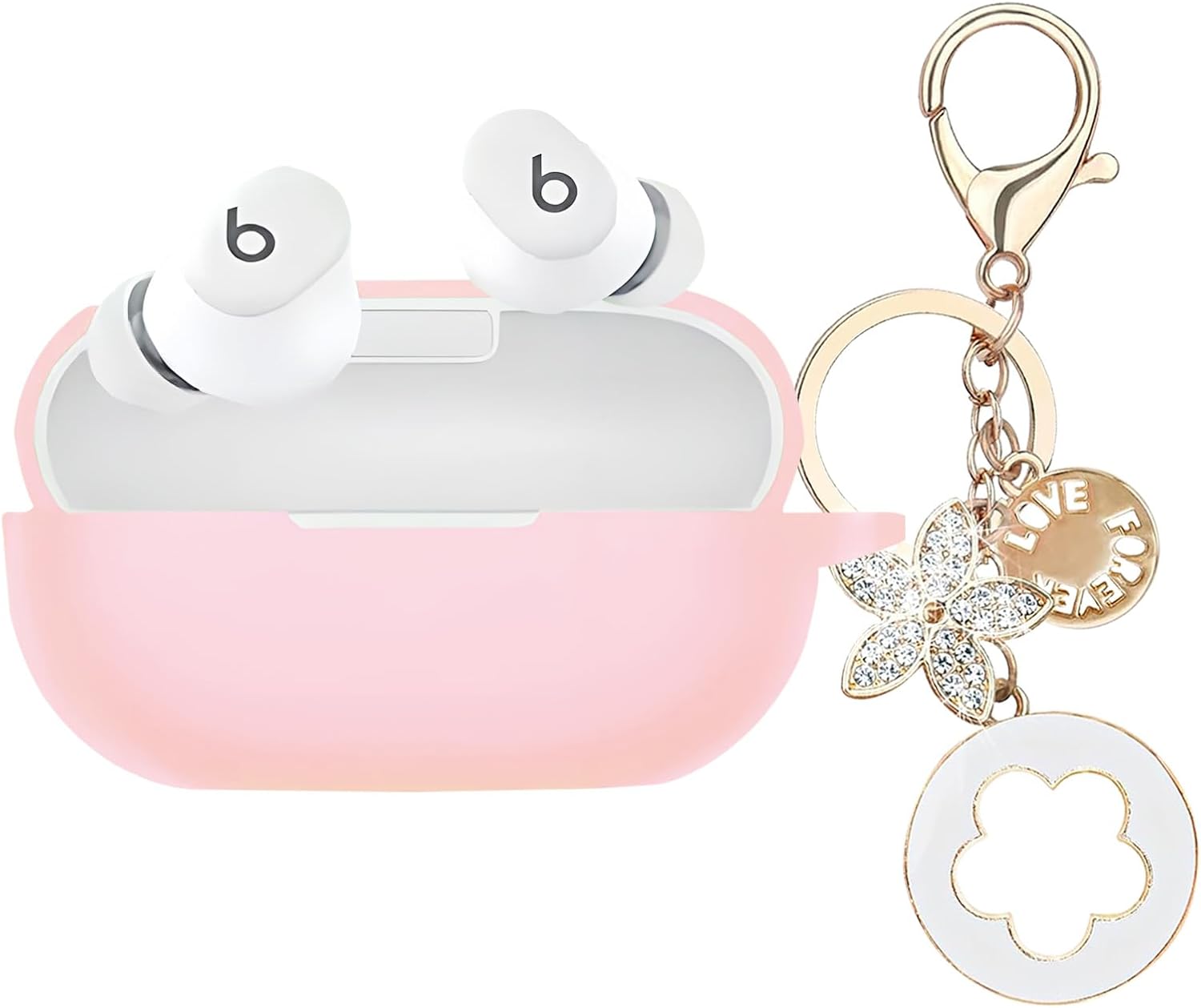 Shimmering Pink Beats Solo Buds Case + Keychain