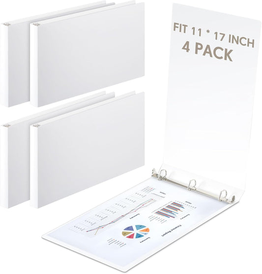 4 Pcs 11 x 17 Inch Heavy Duty View Plastic D Ring Binders