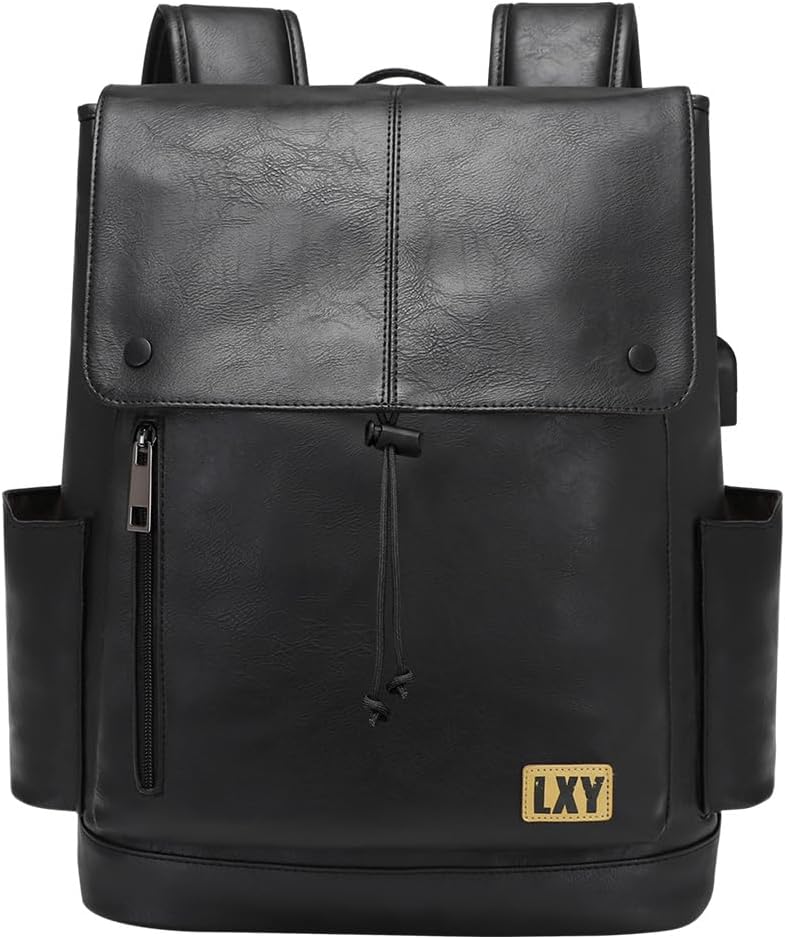 LXY Leather Laptop Backpack for Women with USB Charging Port