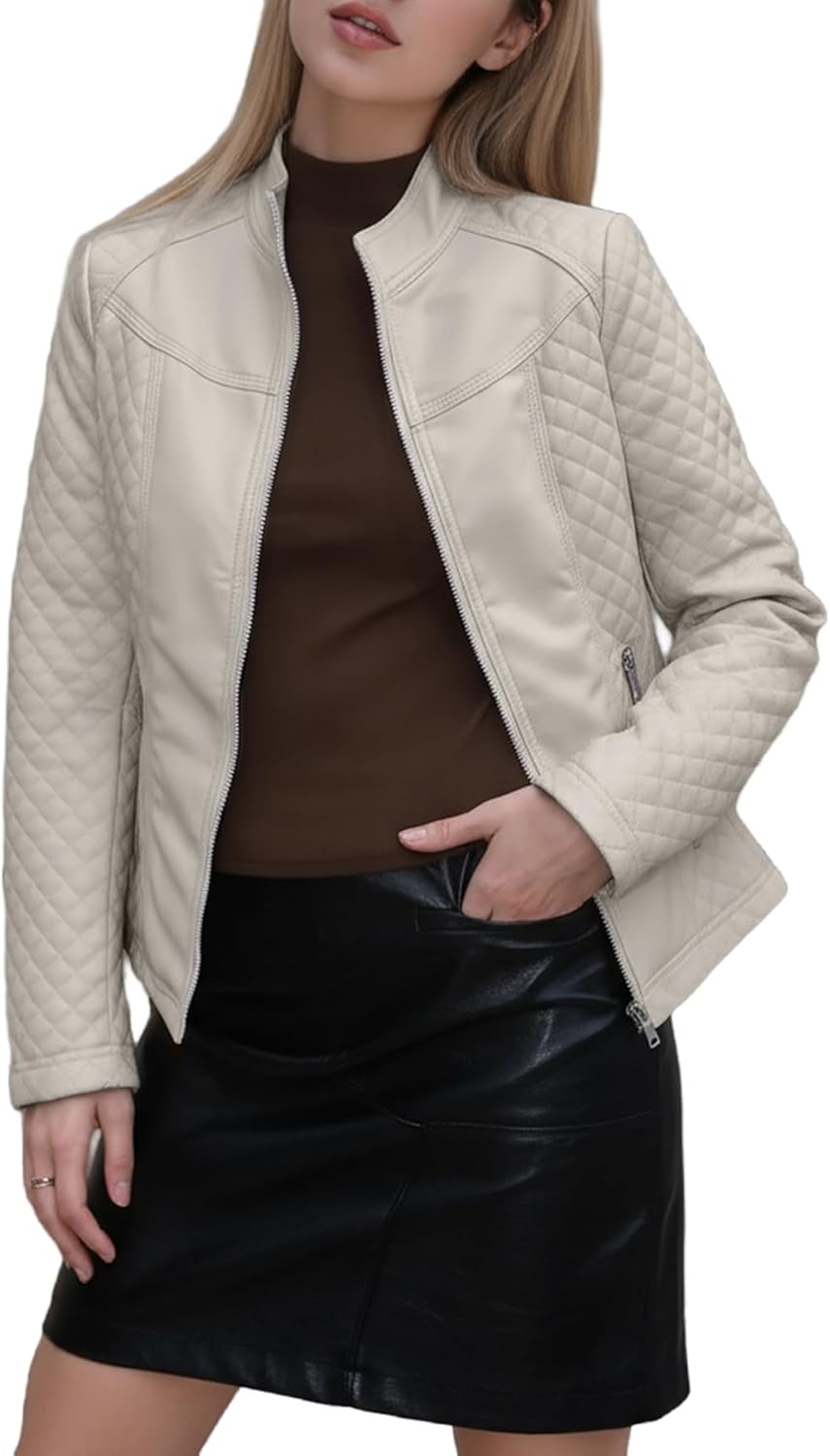 Faux Leather Jacket Women Motorcycle Zipper Bomber Coat