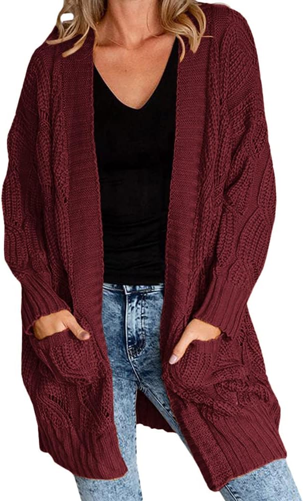 Miladusa Women's Plus Size Long Sleeve Cardigan Sweater with Pockets