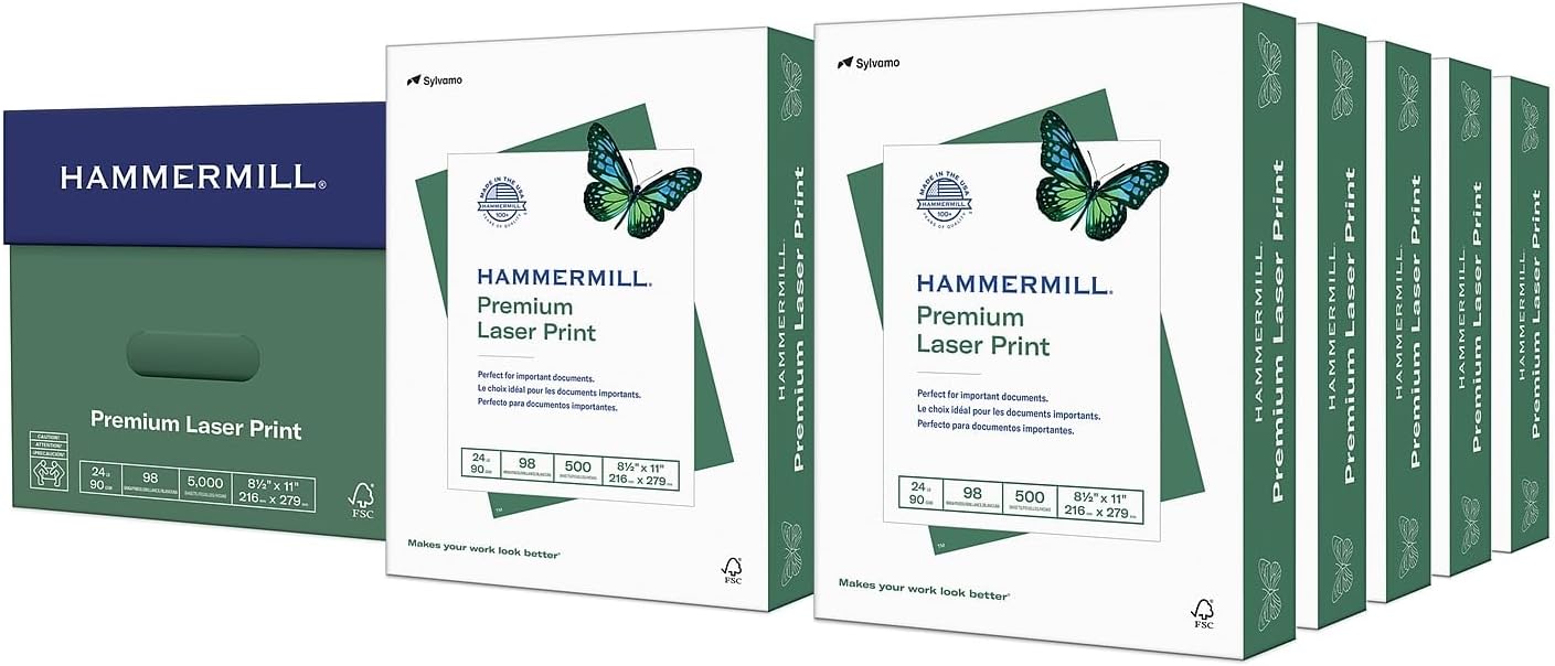 Hammermill Premium 24lb Printer Paper - 5000 Sheets, 98 Brightness