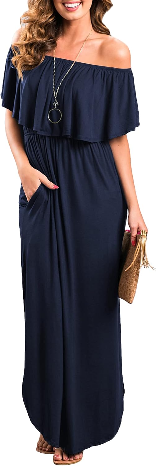 Sarin Mathews Off The Shoulder Ruffle Maxi Dress with Pockets