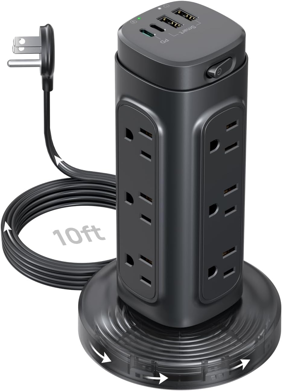 TROND Semi-Retractable Power Strip Tower with USB C PD 20W