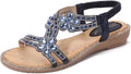 Women's T-Strap Beaded Flower Rhinestone Flat Sandals - Dressy